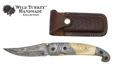 Wild Turkey Handmade Damascus Blade Folding Knife 4.5"