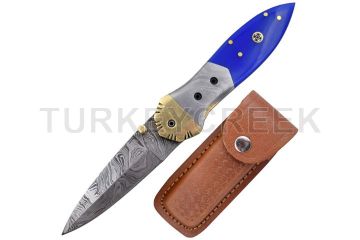 Damascus Steel Blade Manual Folding Pocket Knife