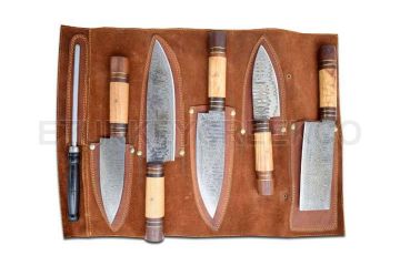 Professional Kitchen Knives Custom Made Damascus Steel 5 Pcs Set