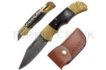 Wild Turkey Handmade Real Damascus Lock Back Folding Knife