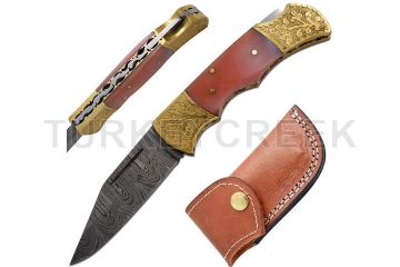 Wild Turkey Handmade Real Damascus Lock Back Folding Knife