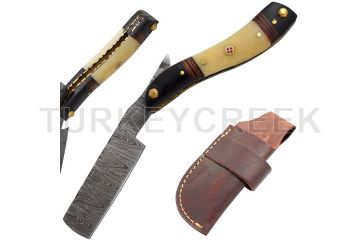 Old Ram Handmade Straight Razor Damascus Steel W/ Leather sheath