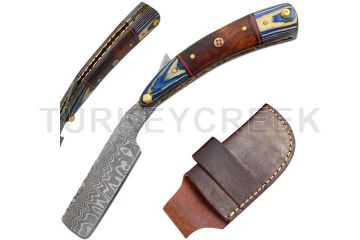 Old Ram Handmade Straight Razor Damascus Steel W/ Leather sheath