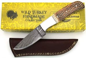 Wild Turkey Handmade Damascus Steel Collection Fixed Blade Hunting