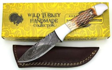 Wild Turkey Handmade Damascus Steel Collection Fixed Blade Hunting
