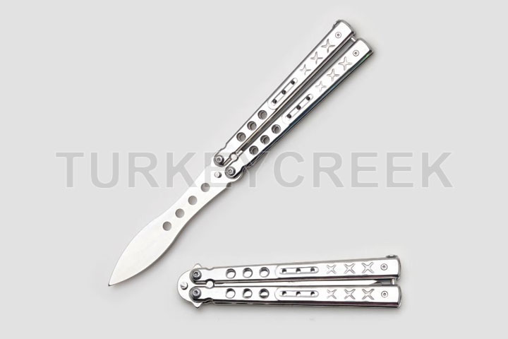 Snake Eye Tactical Training Butterfly Knife Silver 5.5" Closed