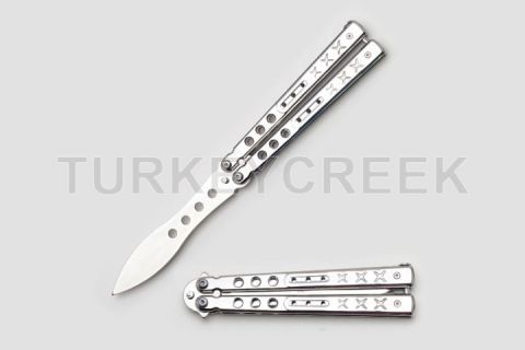 Snake Eye Tactical Training Butterfly Knife Silver 5.5" Closed