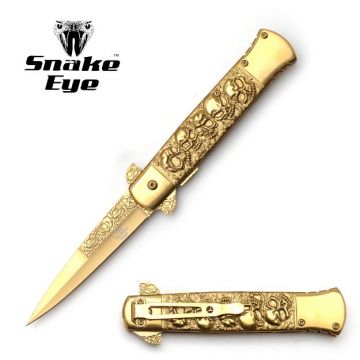 Snake Eye Tactical  Gold Stiletto Knife 5" Closed with Clip