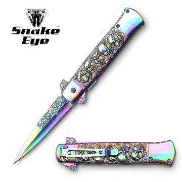 Snake Eye Tactical  Rainbow Stiletto Knife 5" Closed with Clip