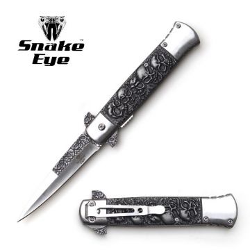Snake Eye Tactical  Silver Stiletto Knife 5" Closed with Clip