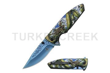 Snake Eye Tactical Spring Assist Fantasy Dragon Handle knife