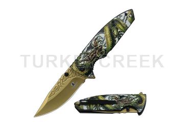Snake Eye Tactical Spring Assist Fantasy Dragon Handle knife