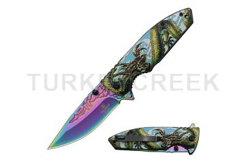 Snake Eye Tactical Spring Assist Fantasy Dragon Handle knife