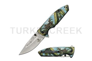 Snake Eye Tactical Spring Assist Fantasy Dragon Handle knife
