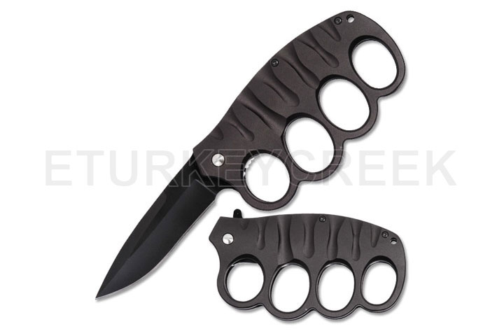 Action Assist Knuckle Knife 4.5" All Black with Clip