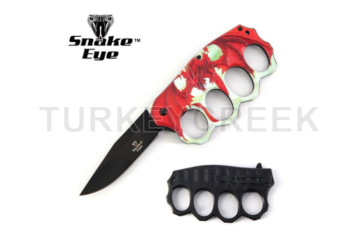 Action Assisted Knuckle Knife 4.5" Printed Handle with Clip