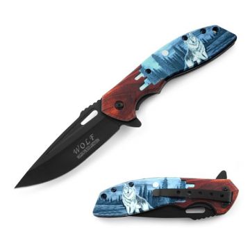 Snake Eye Tactical Wildlife Collection Wolf Edition Spring Assisted Folding Knife SE-5148WF