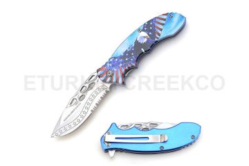 "Freedom,Liberty,Justice " USA Tactical Spring Assist Knife 4.5