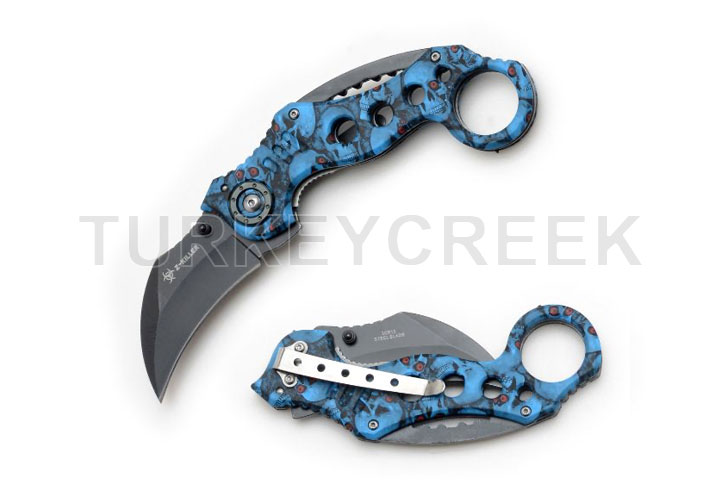 " Z Killer " Skull Karambit Tactical Spring Assist Knife 5" Close
