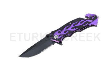 Flame Design Handle Rescue Style Spring Assist Knife 4.5" closed