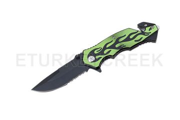 Flame Design Handle Rescue Style Spring Assist Knife 4.5" closed