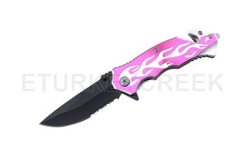 Flame Design Handle Rescue Style Spring Assist Knife 4.5" closed