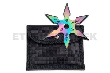 Rainbow Stainless Steel 6 Point "Dragon" Throwing Star W/ Pouch