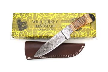 Wild Turkey Handmade Damascus Steel Tang Heavy Duty Bone Handle