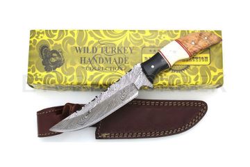 Wild Turkey Handmade Damascus Steel Bone-Horn-Wood Handle