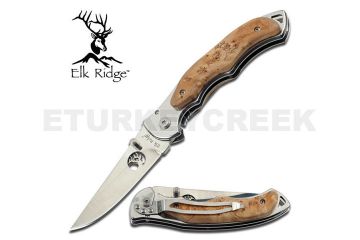 ELK RIDGE POCKET FOLDING KNIFE WITH MIRROR FINISHED BLADE & MAPLE
