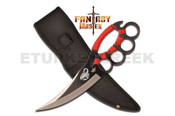 Ninja Knuckle Fighter Knife W/ Sheath - Red Cord Wrapped Handle