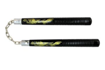 12" Black Wood Gold Dragon Nunchuck HP1001-BD