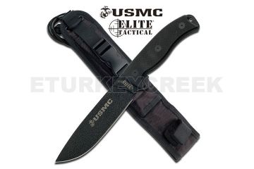 USMC Elite Tactical Fix Blade Knife 12" Overall Black