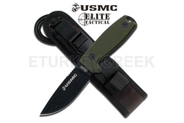 U S M C Elite Tactical Fix Blade Knife 8" Overall Green