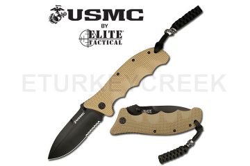 ELITE TACTICAL USMC DESERT TAN ALPHA FOLDING KNIFE