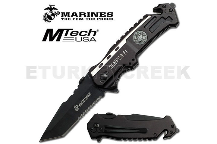 U.S MARINES TACTICAL RESCUE  ASSISTED FOLDER KNIFE W/ TANTO