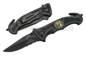 " P.O.W " Rescue Style Action Assist Knife 4.5" Black