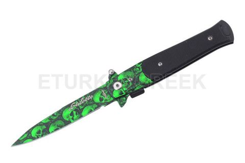 Stiletto Style Folding  Knife Green Skull Camo 5" Closed