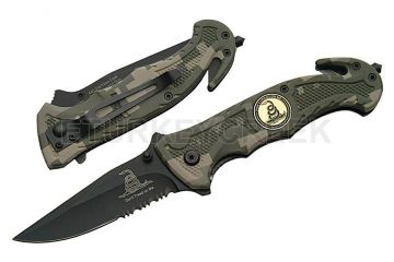 " Don't Tread On Me " Rescue Style Assist Knife 4.5" Closed Camo