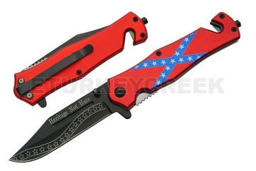 Tactical Rescue Folder Spring Assisted Knife - Rebel Flag