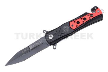 "Fire Fighter" Rescue Folder Spring Assist Knife 4.5" Closed Red