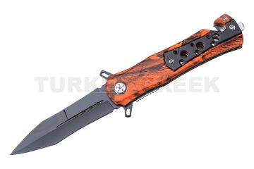 "Orange Camo"Rescue Style Spring Assist Knife 4.5" Closed with Clip