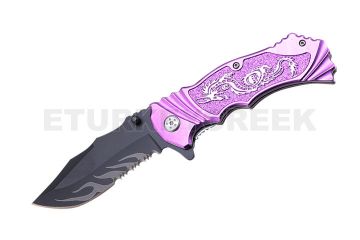 " Dragon " Fantasy Collection Spring Assist Knife Purple 4.5"
