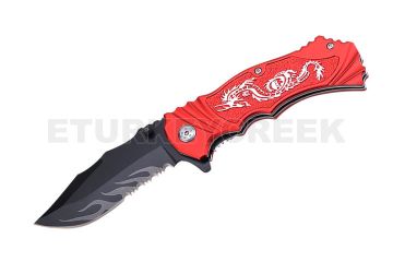 " Dragon " Fantasy Collection Spring Assist Knife Red 4.5"