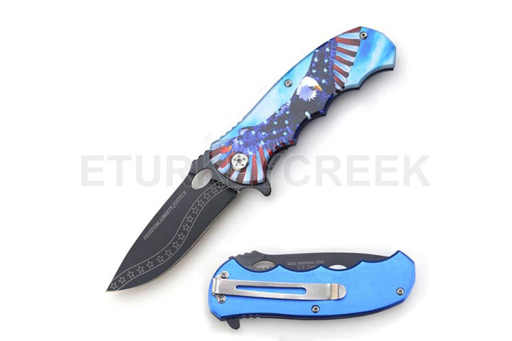 "Freedom,Liberty,Justice" USA Tactical  Assist Knife 4.5