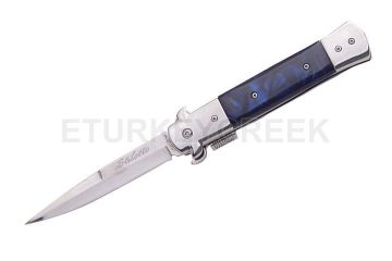 Italian Style Stiletto Folding Knife Blue Handle 5" SE-986BL