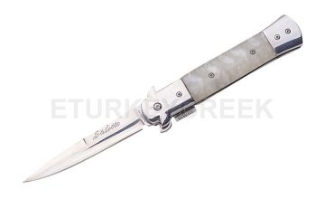 Italian Style Stiletto Folding Knife White Pearl Handle 5" SE-986WP