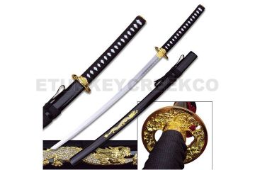Samurai Sword with Gold Dragon on Black Scabbard - Carbon Steel