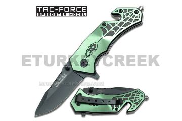" Mini Spider " Rescue Style Action Assist Knife 3.5" Green
