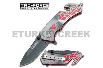 " Mini Spider " Rescue Style Action Assist Knife 3.5" Grey/Red